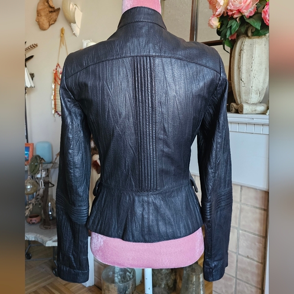Danier Black Leather Bomber Jacket. Moto Jacket. - Picture 8 of 14